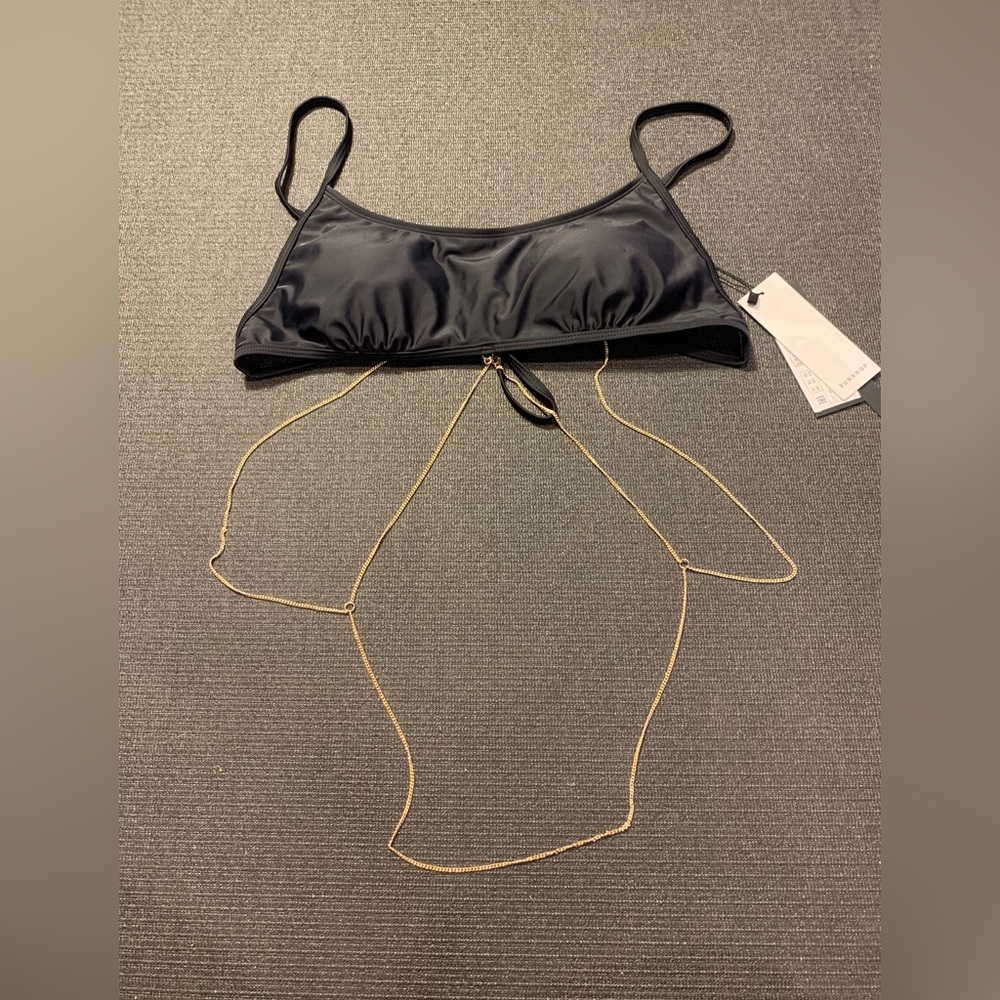 New Lost Ink Black Bikini Top with Removable Gold‎ Body Chain Size 10 Very Sexy